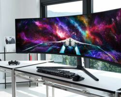 Samsung představuje nový herní monitor Odyssey Neo G9 s úhlopříčkou 57 palců na Gamescomu.